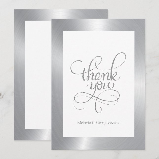 Merci typographie, argent sur arrière - plan blanc (Devant / Derrière)