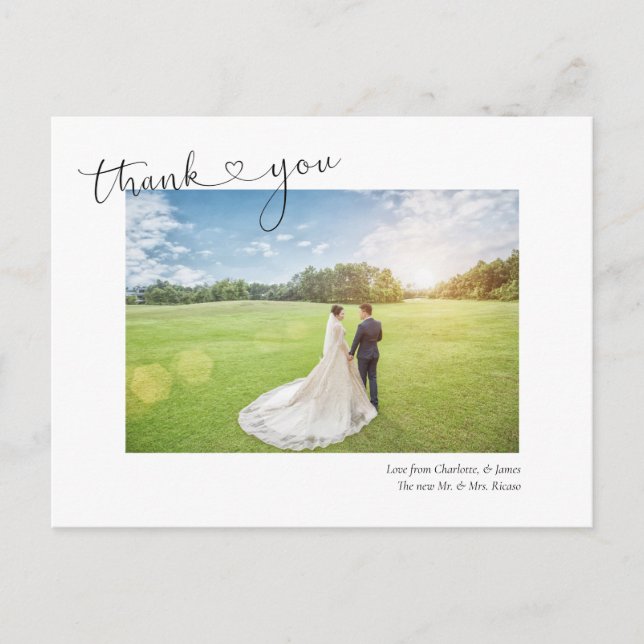 Merci Typographie du coeur Photo Mariage Carte pos (Devant)