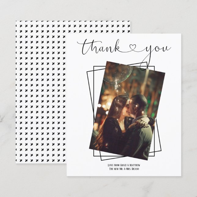 Merci Typographie Photo Carte Mariage personnalisé (Devant / Derrière)