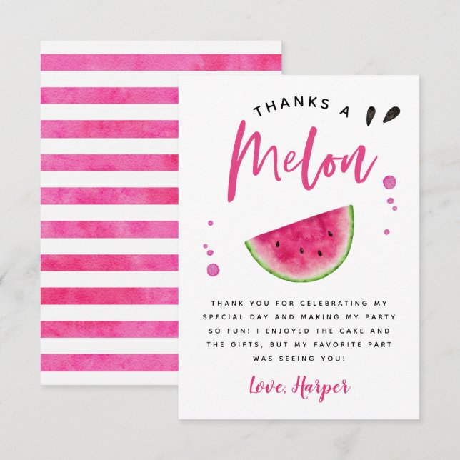 Merci Un Melon Pastèque Anniversaire Rose (Devant / Derrière)