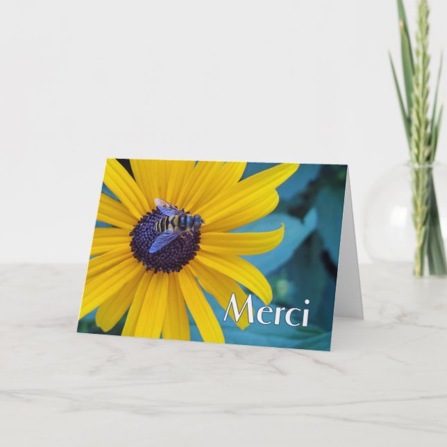 Merci Vielen Dank auf Französisch mit Bee on Blume Karte (Vorderseite)