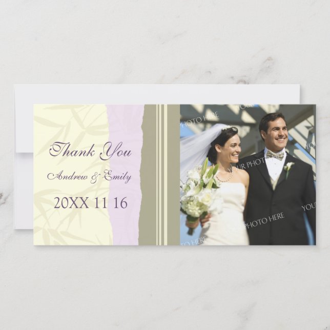 Merci violet beige Mariage Carte photo (Devant)