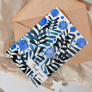 Merci Whimsical fleurs bleues et feuille Carte