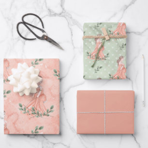 Mère attenante Bébé Fille Papier à envelopper rose