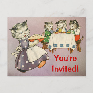 Mère Chat & Chatons Manger Pie - Invitation à la f