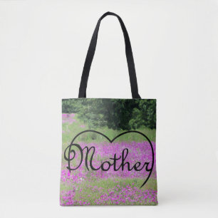 Mère coeur sur sac fourre-tout fleur sauvage rose