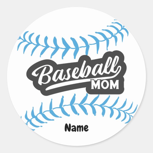 Mère de baseball avec le nom Classic Round Sticker (Devant)
