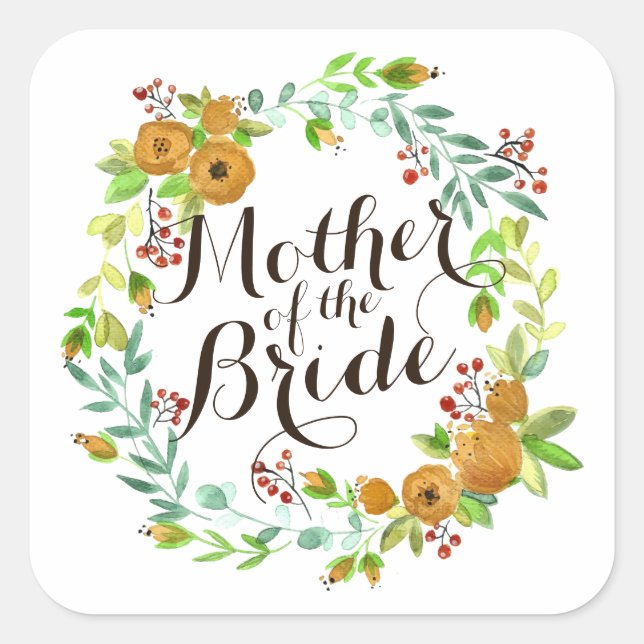 Mère de la mariée Aquarelle Mariage Sticker Seal (Devant)