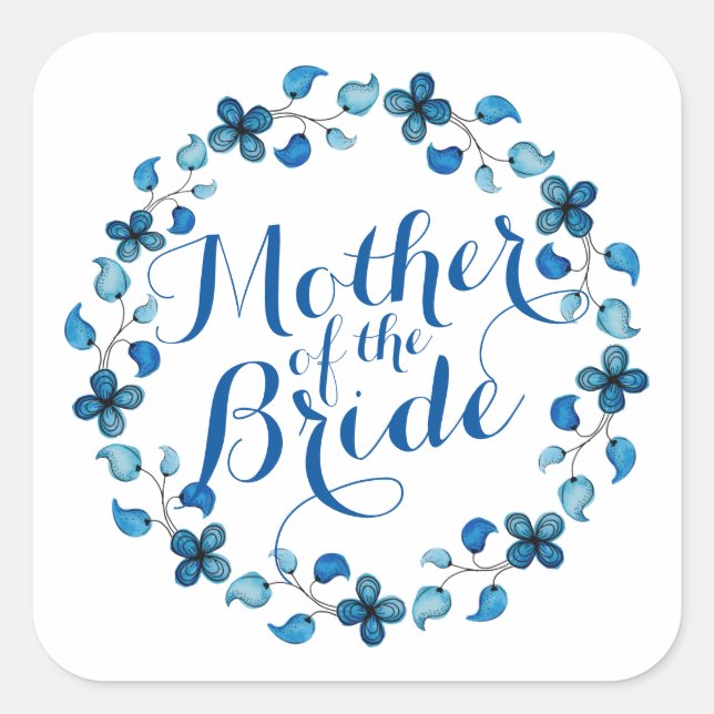 Mère de la Mariée Blue Floral Mariage Sticker (Devant)