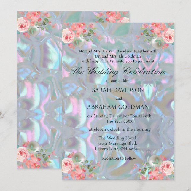 Mère de Perle Irridescent Élégant Invitation de Ma (Devant / Derrière)