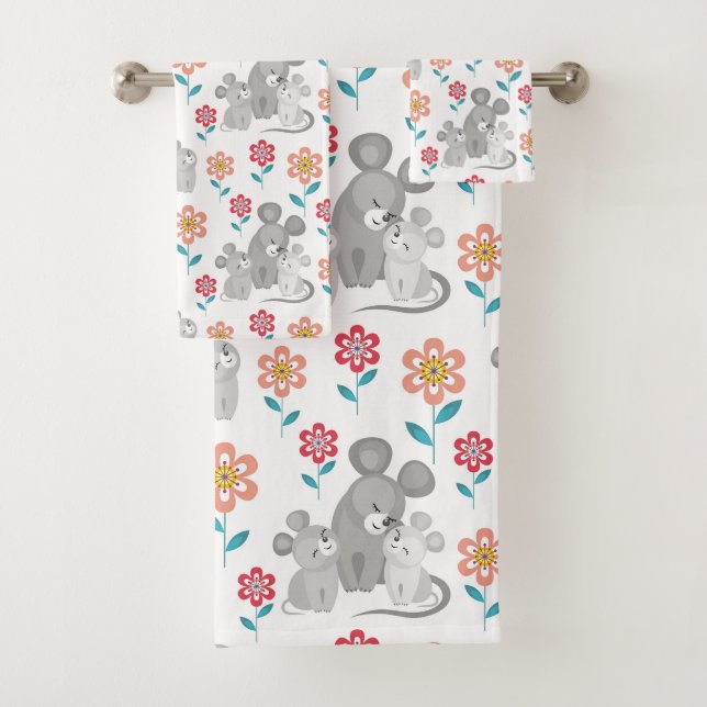 Mère de souris, bébés, fleurs motif Fête des mères (En situation)