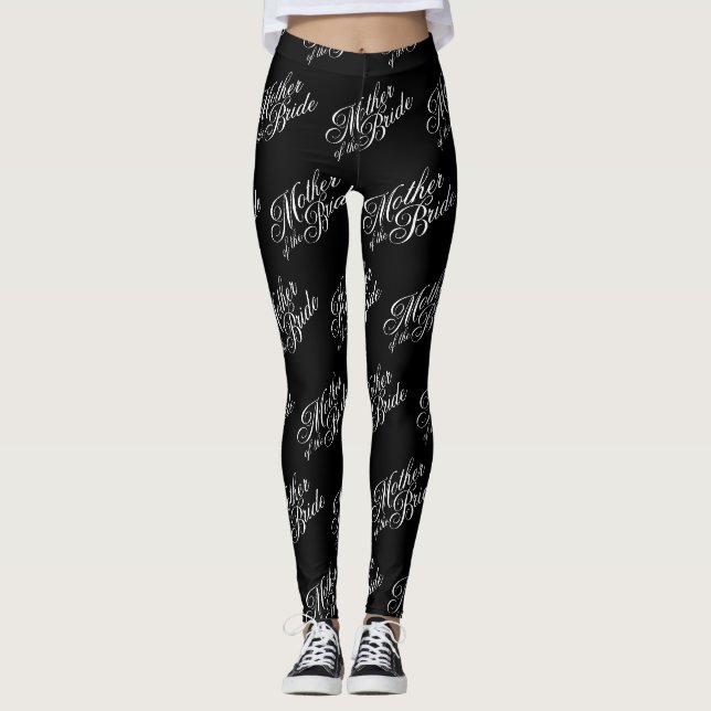 Mère des Leggings de mariée - Blanc sur Noir (Devant)