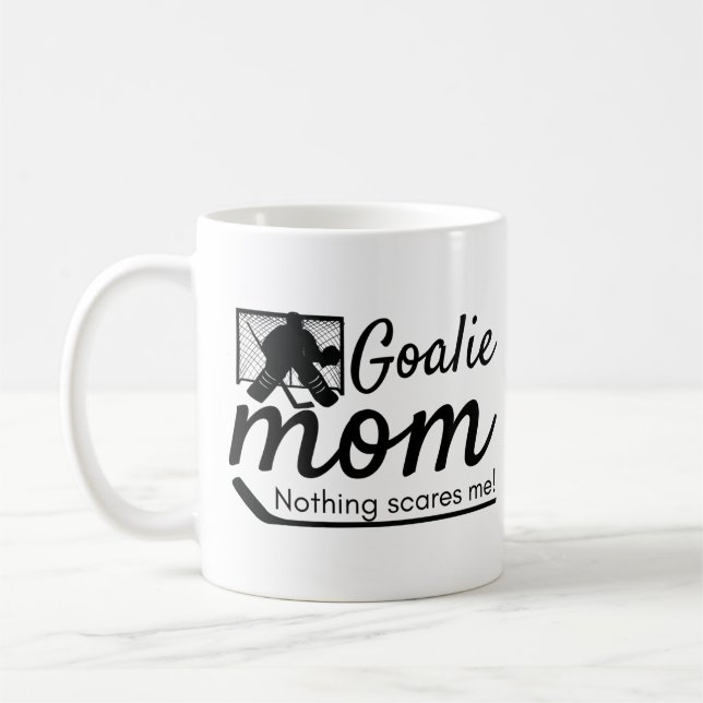 Mère du hockey Goalie Mug pas effrayée noire (Gauche)