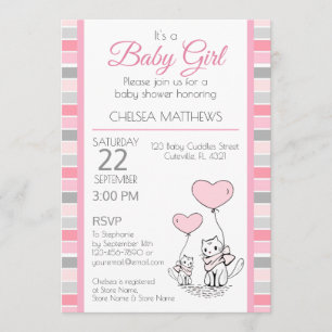 Mère et bébé Chat avec Coeur Invitation
