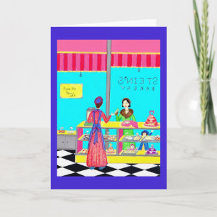 Mère et filles de carte de voeux de la boulangerie