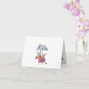 Mère Fille Lapin et Oiseaux Carte de fête des mère