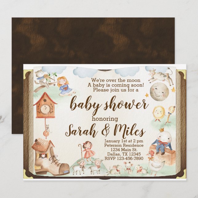 Mère Goose Baby shower Invitation Invitation (Devant / Derrière)