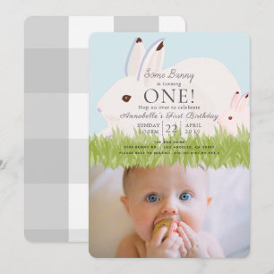 Mère Hare & Bébé Photo 1er anniversaire Invitation