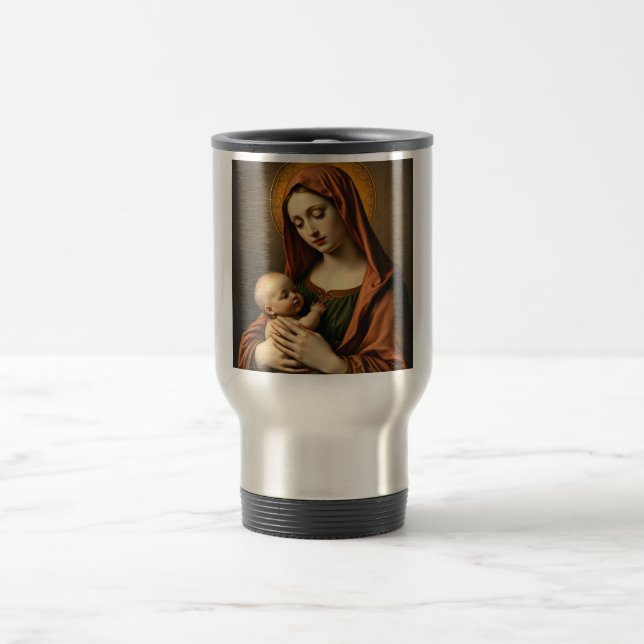Mère Marie et bébé Jésus Acier Voyage Mug (Centre)
