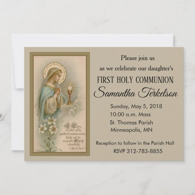 Mère Marie Première Sainte Communion Invitations (Devant)