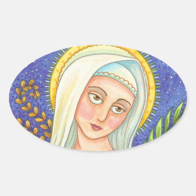 Mère Mary Portrait CLASSIQUE OVAL STICKERS Feuille (Devant)