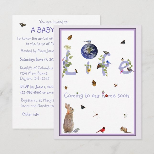 Mère Nature Appels : Invitation Baby shower (Devant / Derrière)