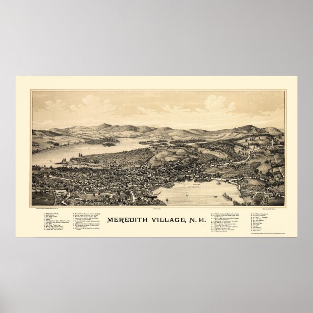 Meredith, NH Panoramic Map - 1889 Poster (Vorne)