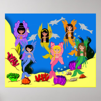MerFeen im Ozean mit Dolphinen-Poster Poster