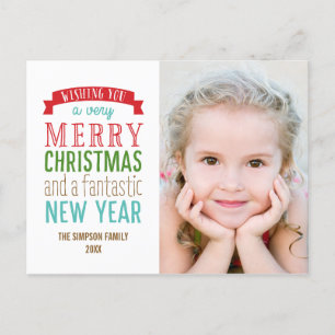 Merge Message Holiday Foto Card Postcard - Weiß Feiertagspostkarte