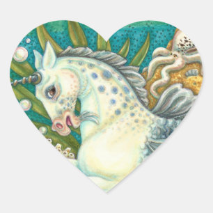 MERHORSE & WEISSER OKTOPUS, FANTASIE-EINHORN-PFERD Herz-Aufkleber