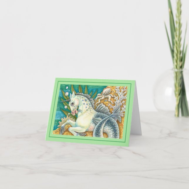 MERHORSE & WHITE OCTOPUS, FANTASY UNICORN Blank Karte (Vorderseite)