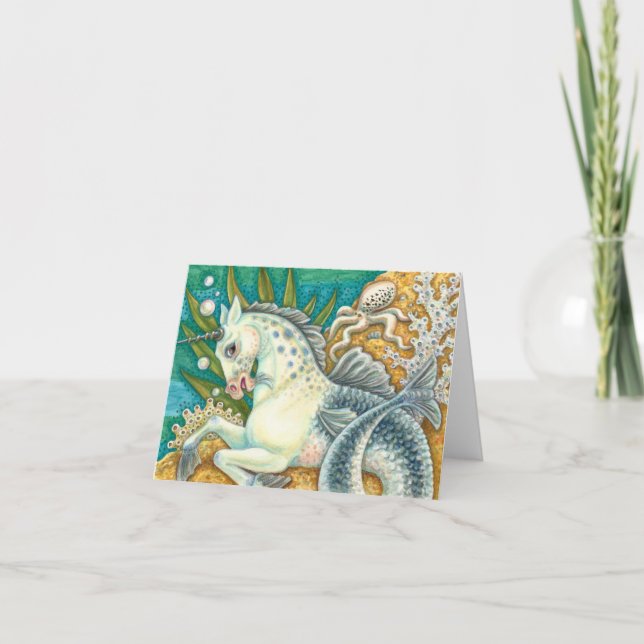 MERHORSE & WHITE OCTOPUS, FANTASY UNICORN Blank Karte (Vorderseite)