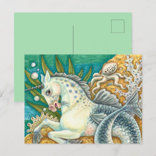 MERHORSE & WHITE OCTOPUS, FANTASY UNICORNHORSE POSTKARTE (Vorne/Hinten)