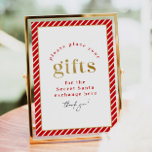 MERI Christmas Party Secret Santa Gift Exchange Poster<br><div class="desc">Dieses Secret Santa Geschenkschild mit roten und weißen Zuckerrohrstreifen und einem festlichen Imitat Goldfolie-Schriftart. Dieses Plakatzeichen eignet sich perfekt für Ihr Weihnachtsessen oder Ihren Feiertagsgeschenk.</div>