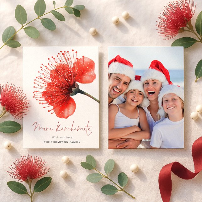 Meri Kirihimete Pōhutuka Foto NZ Weihnachten (Front and back view)