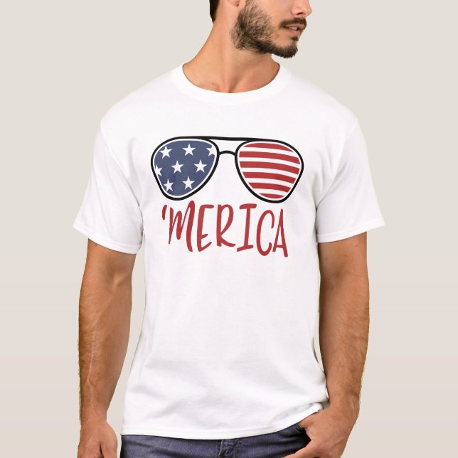 Merica 4 juillet Lunettes de soleil T-shirt été (Devant)