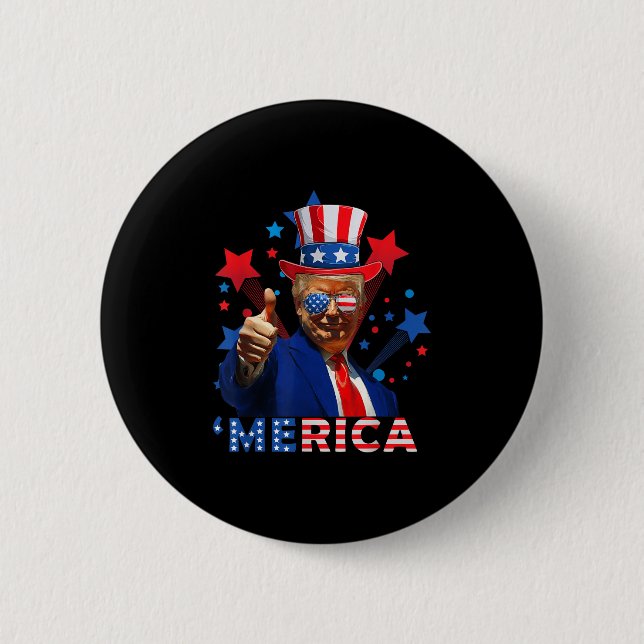 Merica 4. Juli Feuerwerk Funny Trump Independe Button (Vorderseite)