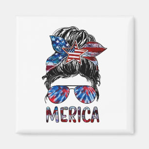 Merica 4. Juli Messy Bun American Flag Gefärbte Kr Magnet