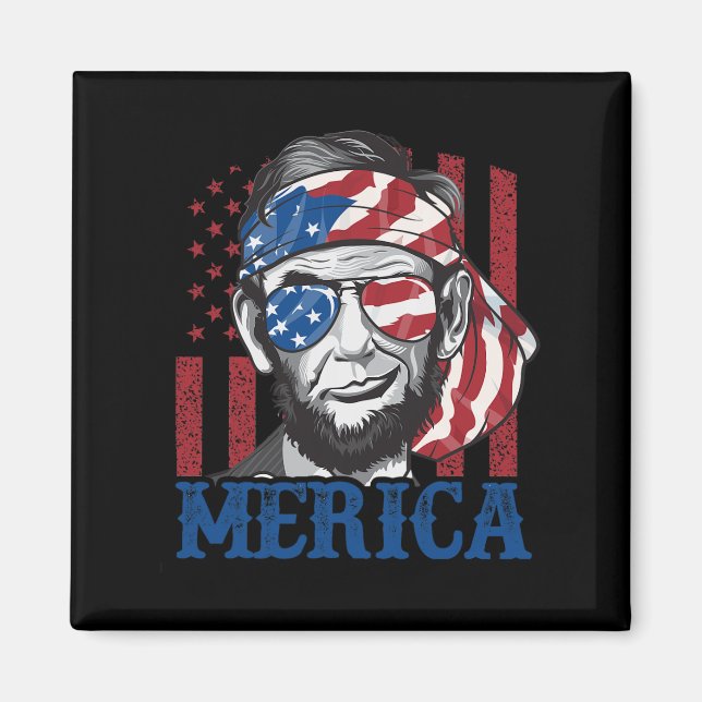 Merica Abraham Lincoln 4. Juli Shirt Men Ameri Magnet (Vorne)