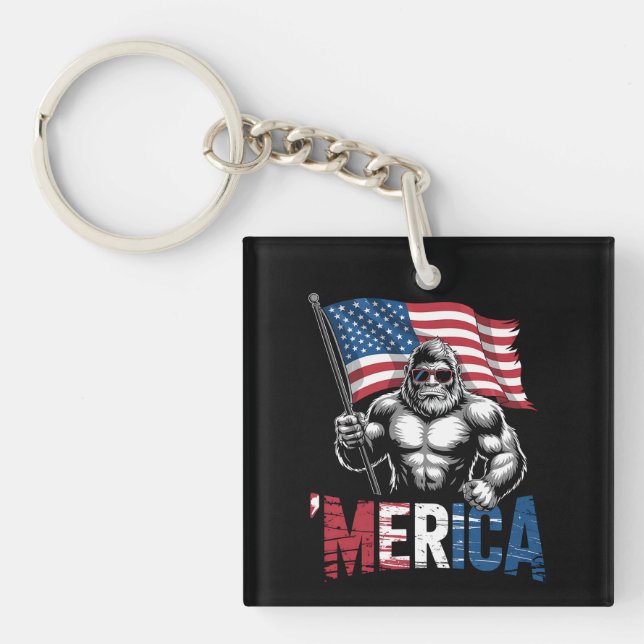 Merica Bigfoot American Flag Patriotic 4. Juli Schlüsselanhänger (Vorderseite)