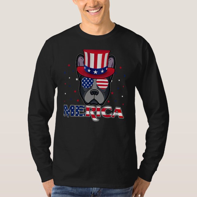 Merica Boston Terrier Usa Flag Sonnenbrille 4. J T-Shirt (Vorderseite)