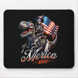 Merica Bruh Patriotic Skeleton Dinosaur T Rex 4. Mousepad