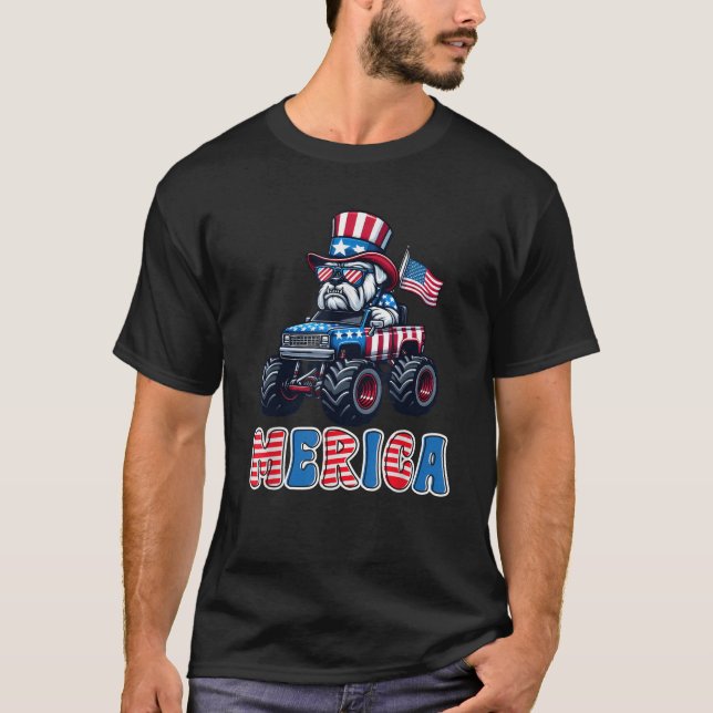 Merica Bulldog Monster Truck 4. Juli Amerikaner T-Shirt (Vorderseite)