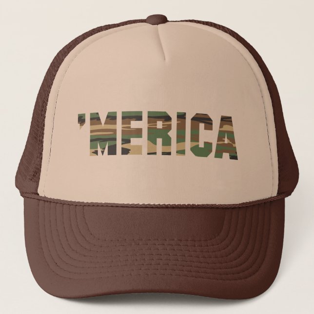 'MERICA Camouflage-Fernlastfahrer-Hut (Braun u. Truckerkappe (Vorderseite)