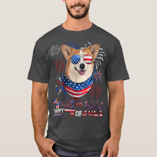 Merica Corgi Dog Sungging 4th July American Fl T-Shirt