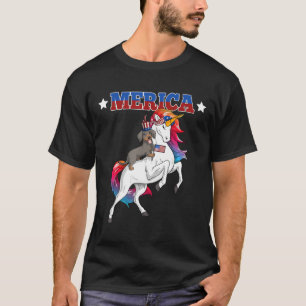 Merica Dackel Dog Unicorn US-amerikanische Flagge  T-Shirt