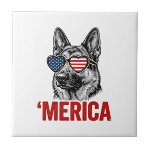 Merica-Deutscher-Schäferhund-Flagge-Sonnenbrille-S Fliese
