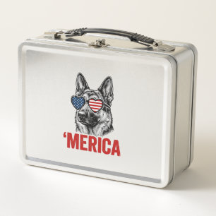 Merica-Deutscher-Schäferhund-Flagge-Sonnenbrille-S Metall Brotdose