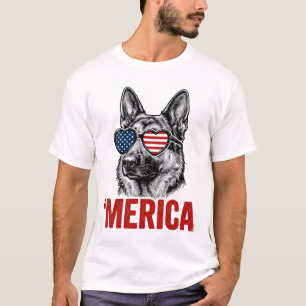 Merica-Deutscher-Schäferhund-Flagge-Sonnenbrille-S T-Shirt
