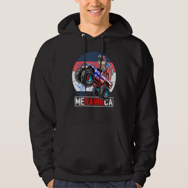 Merica Dinosaur Monster Truck 4. Juli Amerikaner Hoodie (Vorderseite)
